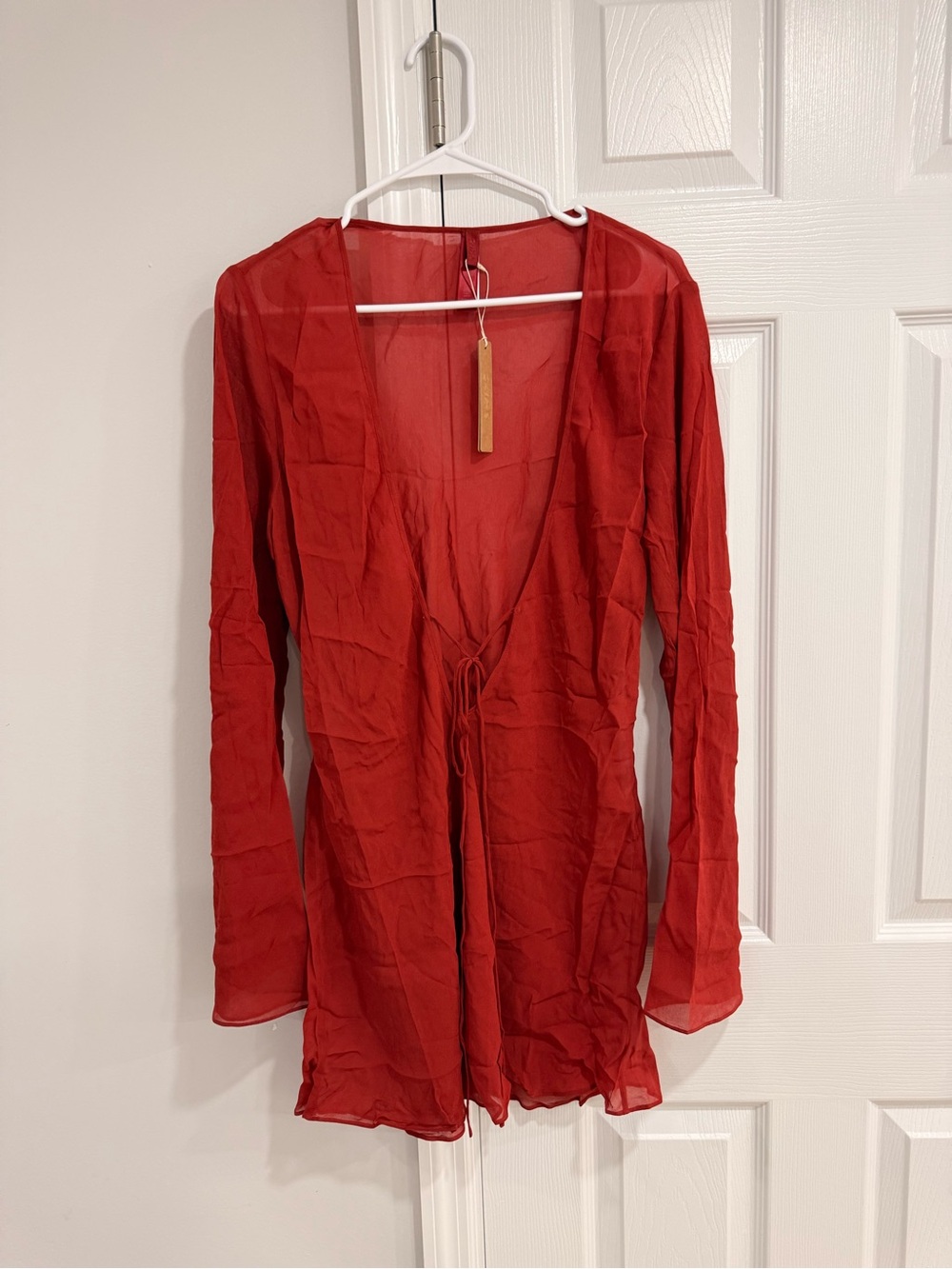 SKIMS Sheer Cover Ups Long Sleeve Mini Dress size Large color Auburn - Picture 2 of 5